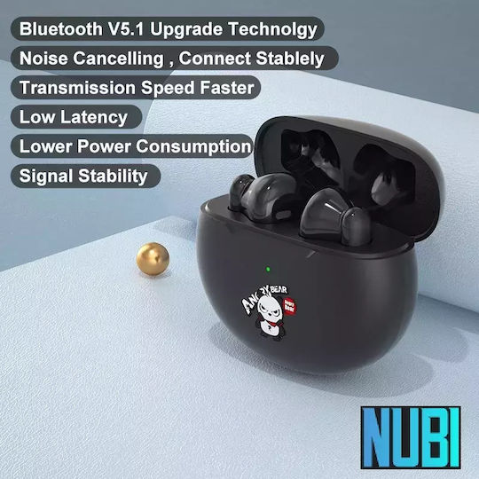 Nubi QT5 Angry Bear In-ear Bluetooth Handsfree Căști cu Carcasă de Încărcare Negru