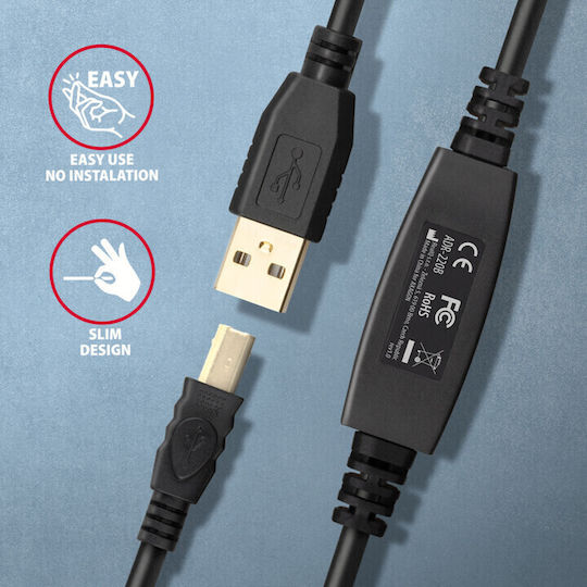 Axagon USB 2.0 Kabel USB-A-Stecker - USB-B-Stecker Schwarz 20m ADR-220B
