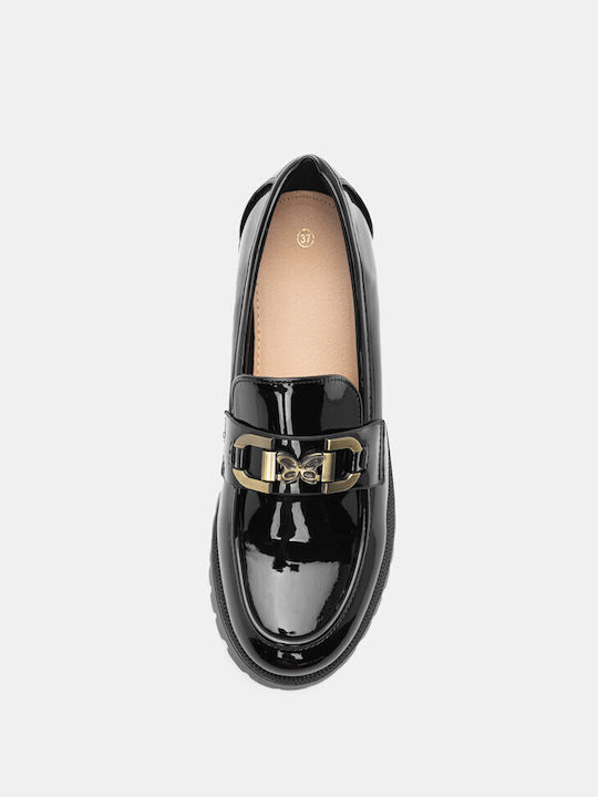 Mocasini cu Cataramă și Fluture Decorativ 4296359-negru-lacuit