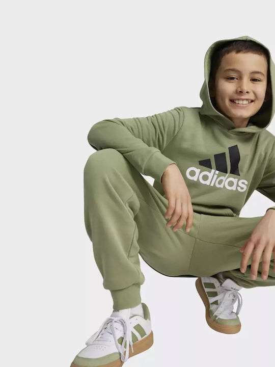 Fleece Kids Sweatshirt With Hood And Pockets Green Essentials