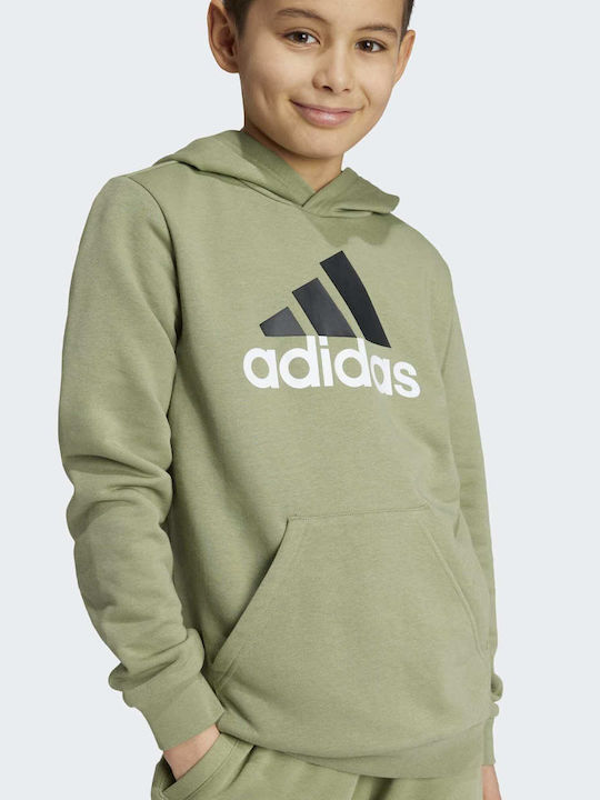 Fleece Kids Sweatshirt With Hood And Pockets Green Essentials