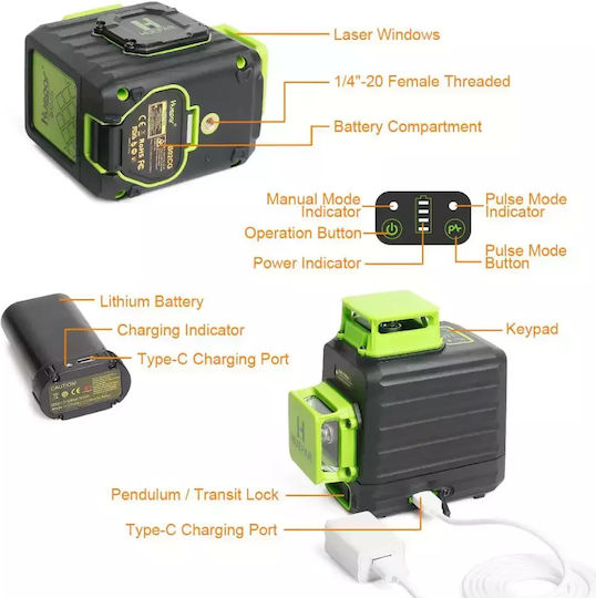 Huepar Autonivelant Liniar Nivelă Laser Fascicul Verde 3.7V