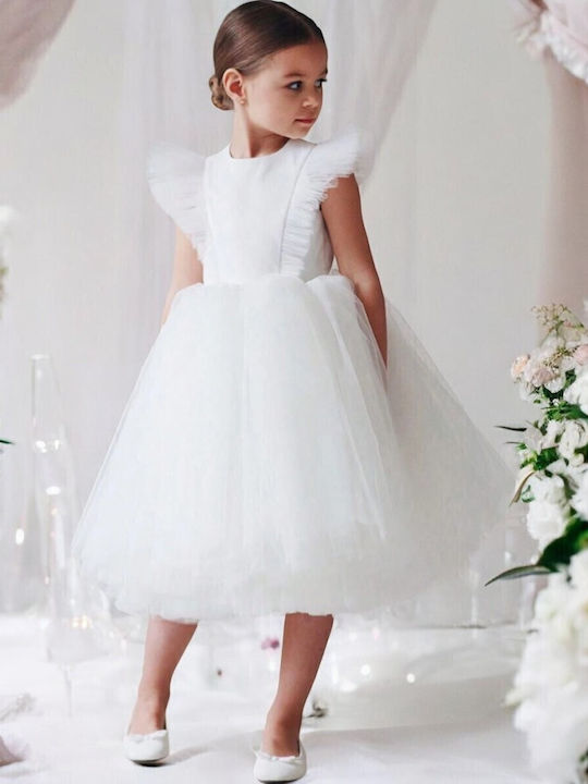 Girls Sleeveless Tulle Dress For Flower Girls White