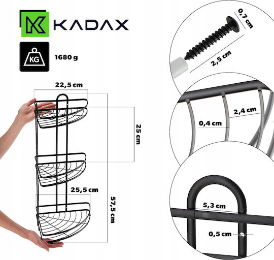Kadax Γωνιακή Επιτοίχια Ραφιέρα Μπάνιου Μεταλλική Μαύρη