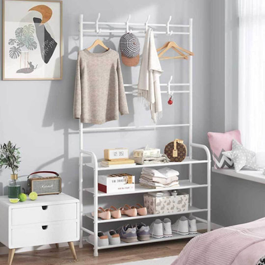 HP-25671 Entry Furniture with Hanger & Shoe Rack White 80x26x168cm