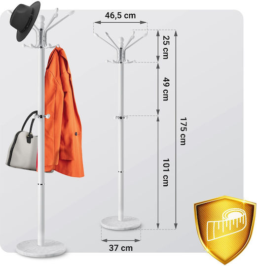 Massido Metallic White Freestanding Coat Rack Height 175cm