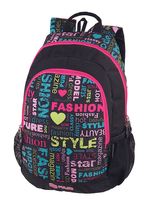 Pulse Cots Fashion Schulranzen Rucksack Junior High-High School Schwarz mit Flaschenhalter