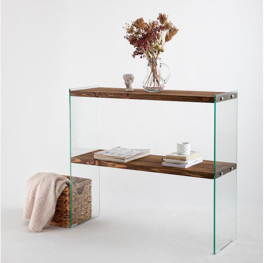 Venedik Console Table of Solid Wood & Glass pine/transparent L80xW30xH80cm