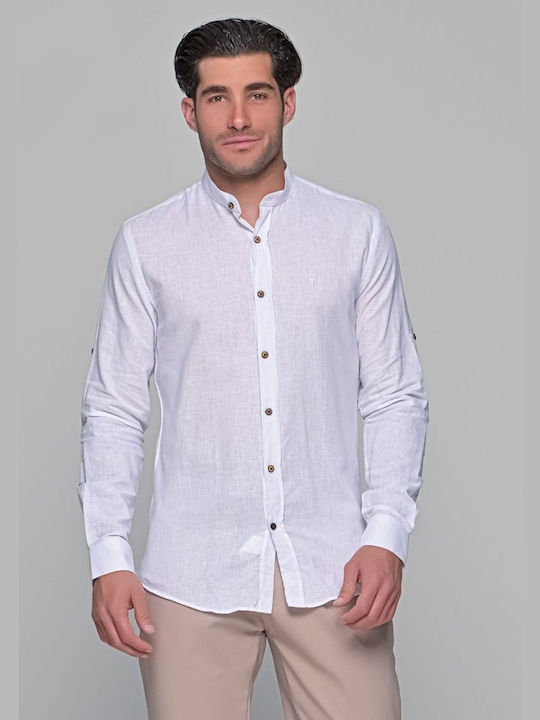 Kedi Men's Shirt Long Sleeve Linen White