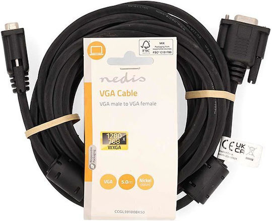 Nedis Cable VGA male - VGA female Μαύρο 5m (CCGL59100BK50)