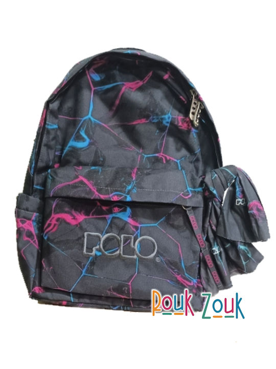 Polo Original Double Scarf Σχολική Τσάντα Πλάτης Γυμνασίου - Λυκείου Craft Black/Turquoise/Pink με Θήκη για Παγούρι 27lt 2024