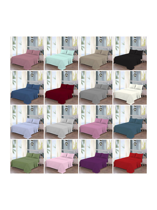 Casa Colori Σετ Σεντόνια Διπλά με Λάστιχο 140x200+30εκ. Blue (4τμχ)