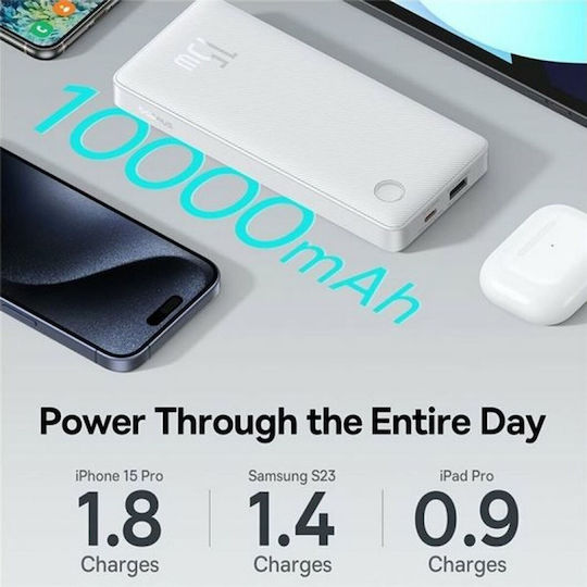 Baseus Air Lite Power Bank 10000mAh 15W cu Port USB-A și Port USB-C Alb