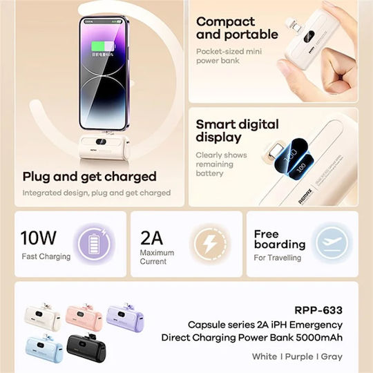 Remax Capsule Series RPP-633 Lightning Power Bank 5000mAh Μαύρο