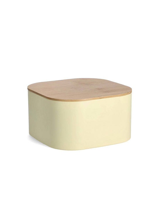 Metallic Bread Box with Lid Yellow 26.5x26.5x14.5cm