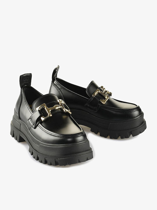 Aspha Δερμάτινα Γυναικεία Loafers σε Μαύρο Χρώμα