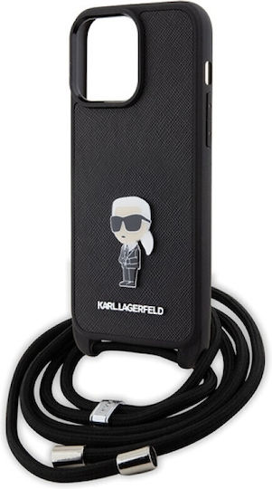 Karl Lagerfeld Metal Pin Karl & Choupette Back Cover Plastic with Strap Black (iPhone 15 Pro Max)