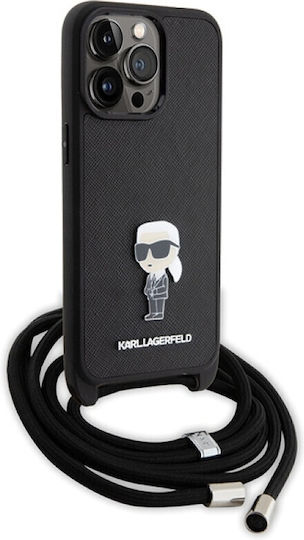 Karl Lagerfeld Metal Pin Karl & Choupette Back Cover Plastic with Strap Black (iPhone 15 Pro Max)