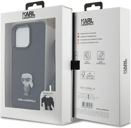 Karl Lagerfeld Metal Pin Karl & Choupette Back Cover Plastic with Strap Black (iPhone 15 Pro Max)