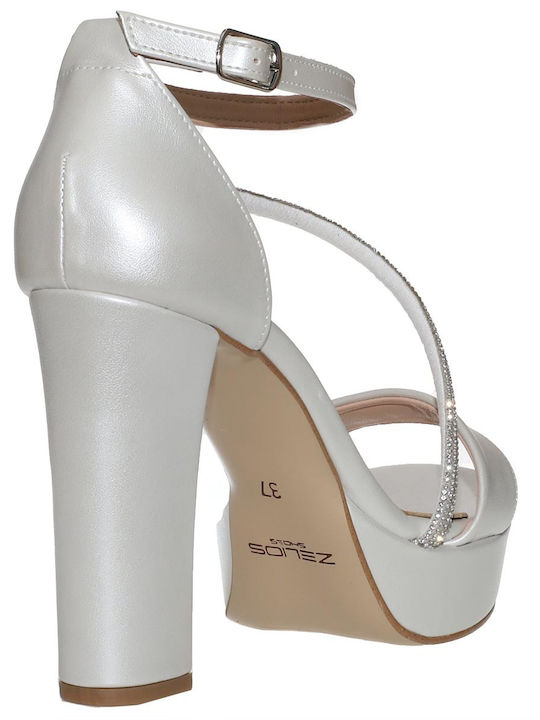 Leather Sandals with Strass White