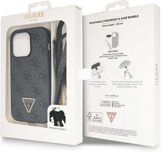 Guess Metal Logo Umschlag Rückseite Metallisch mit Band Schwarz (Apple iPhone 14 Pro)