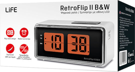 Life Retroflip Ii Επιτραπέζιο Ψηφιακό Ρολόι LED με Ξυπνητήρι Λευκό 221-0416