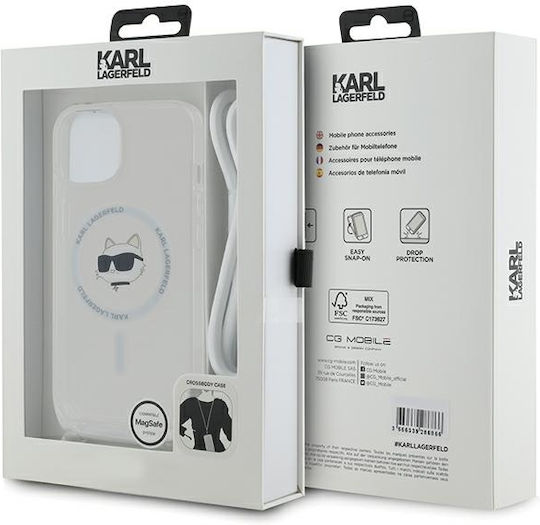 Karl Lagerfeld IML Choupette Umschlag Rückseite Kunststoff / Silikon mit Band Transparent (iPhone 15)