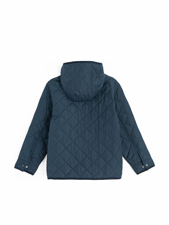 Kids Casual Short Hooded Blue Coat