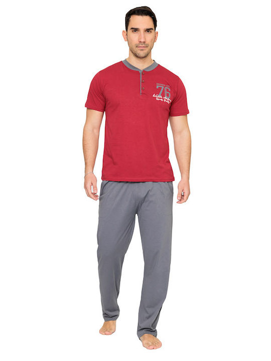 SNC Homewear Men's Summer Cotton Pajamas Set Burgundy