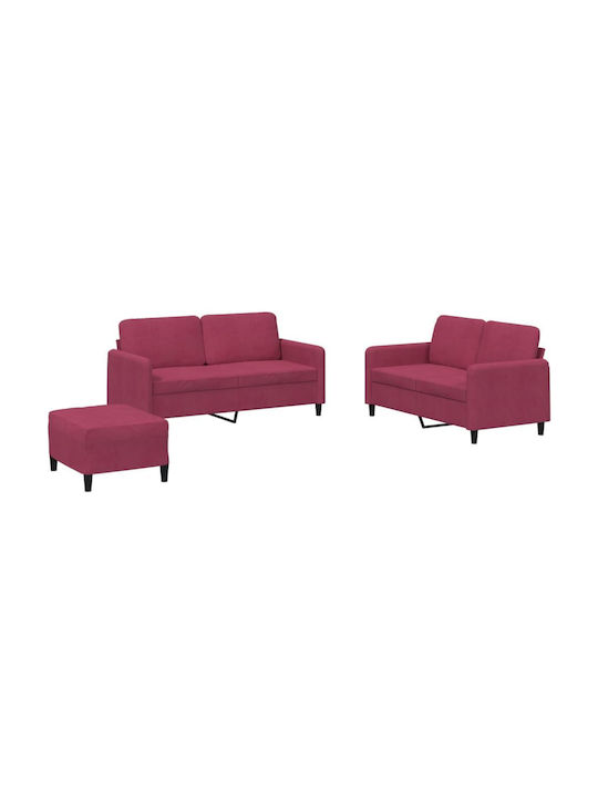 Living Room Furniture Set 2-Seater & 2-Seater & Stool Red