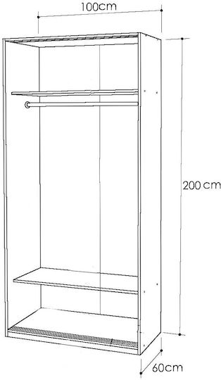 Kendall Δίφυλλη Ντουλάπα Συρόμενη με Καθρέπτη 100x60x200cm