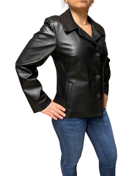 MARKOS LEATHER Women's Short Lifestyle Leather Jacket for Winter Black