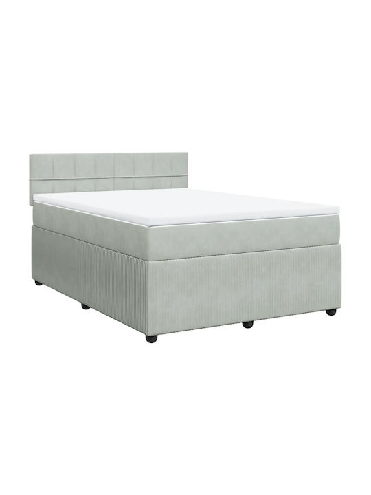 Bed Double Upholstered with Fabric Light Gray with Slats & Mattress 140x190cm