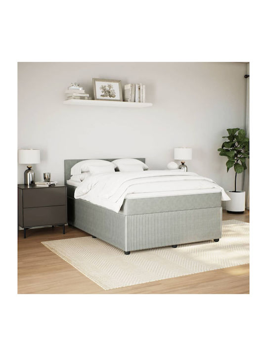 Bed Double Upholstered with Fabric Light Gray with Slats & Mattress 140x190cm
