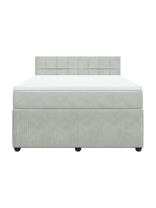 Bed Double Upholstered with Fabric Light Gray with Slats & Mattress 140x190cm