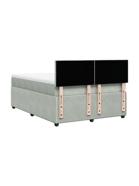 Bed Double Upholstered with Fabric Light Gray with Slats & Mattress 140x190cm