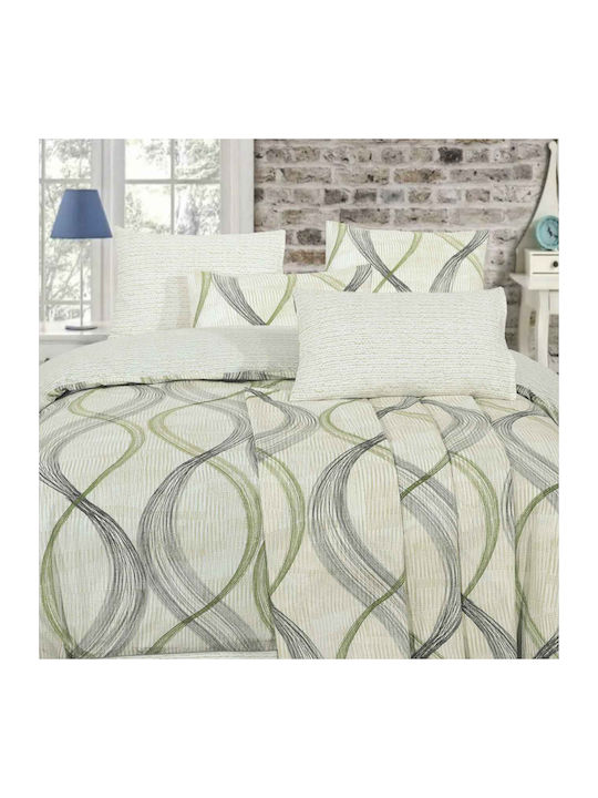 Casa Colori Sheet Double with Elastic 140x200+30cm. Green Circle