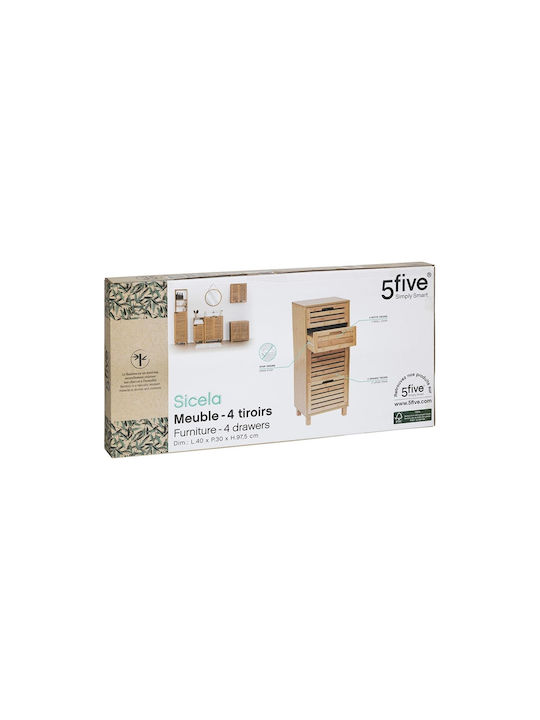 Drawers Storage F-v Sicela Bamboo with 4 Drawers L40xW30xH97.5cm