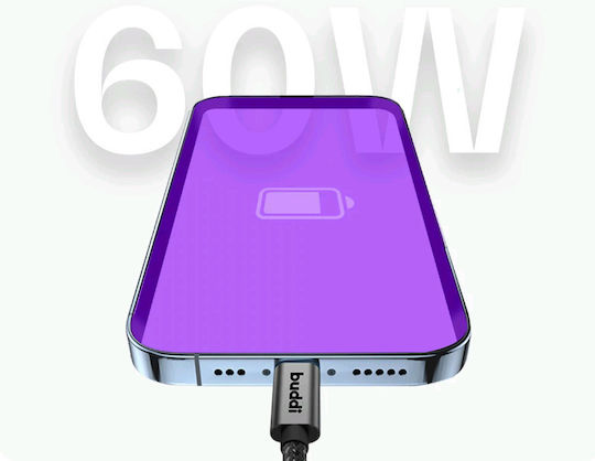 Buddi USB 2.0 Cable USB-C male - USB-C 60W Μαύρο 3m 122427