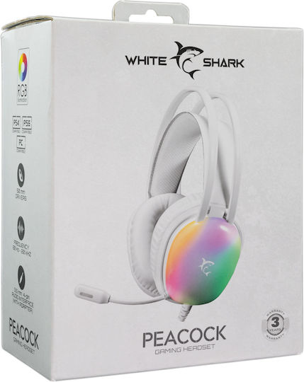 White Shark Peacock GH-2444 Over Ear Gaming Headset με σύνδεση 3.5mm Λευκό for PC / PS4 / PS5 / XBOX