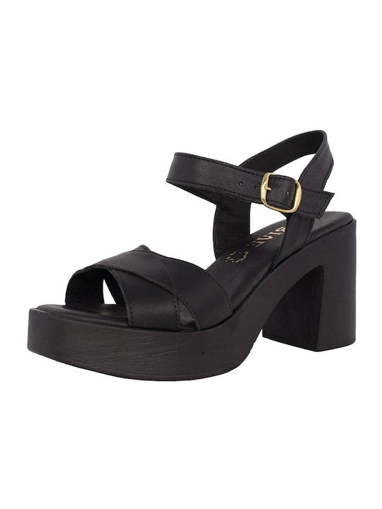 Prive Anatomic Leather Women's Sandals Black with Chunky High Heel