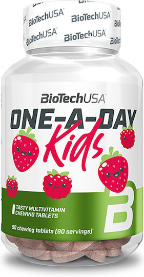 Biotech USA One-A-Day Πολυβιταμίνη για τo Δέρμα Strawberry Raspberry 90 μασώμενες ταμπλέτες