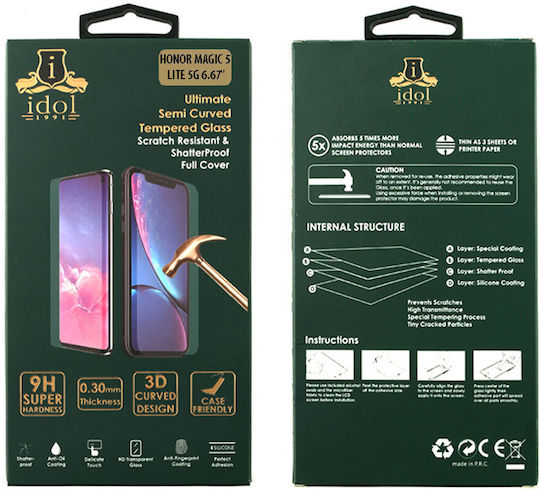 Idol 1991 3D 0.3mm Full Glue Full Face Tempered Glass Black (Honor Magic 5 Lite 5G)