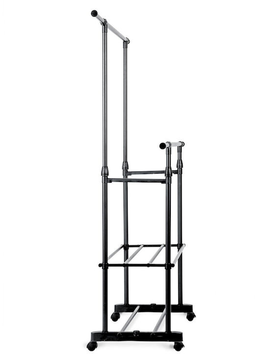 Massido Wheeled Floor Garment Rack made of Metal Black