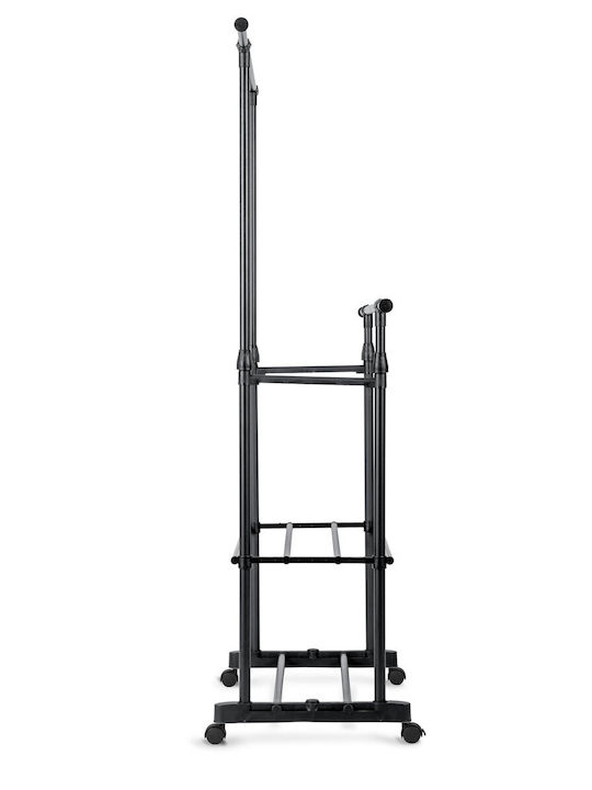 Massido Wheeled Floor Garment Rack made of Metal Black