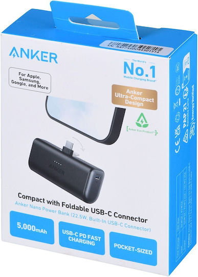 Anker Nano Power Bank 5000mAh 22.5W με Θύρα USB-C Μαύρο