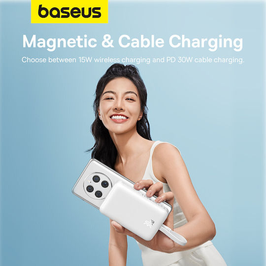 Baseus Magnetic Mini MagSafe Power Bank 10000mAh 30W с USB-C порт Power Delivery / Бързо зареждане 3.0 Бял