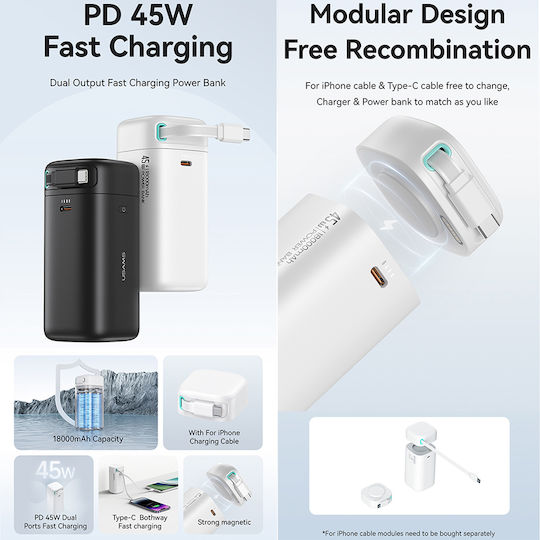 Usams US-CD216 Power Bank 18000mAh Μαύρο
