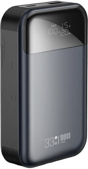 XO PR232GR Power Bank 10000mAh 22.5W με Θύρα USB-A και Θύρα USB-C Quick Charge 2.0 / Quick Charge 3.0 Μαύρο