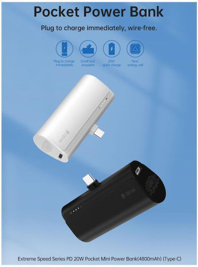 Devia EP141 Mini Pocket Power Bank 4800mAh 20W Power Delivery Μαύρο